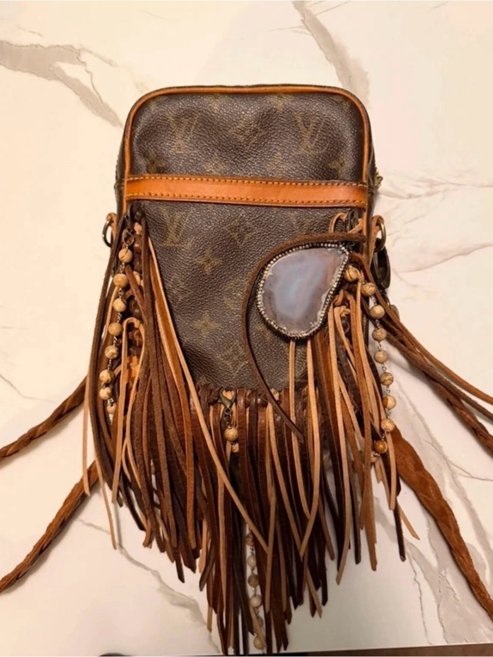 Louis Vuitton Brown Monogram Fringe Crossbody with Beaded Accents